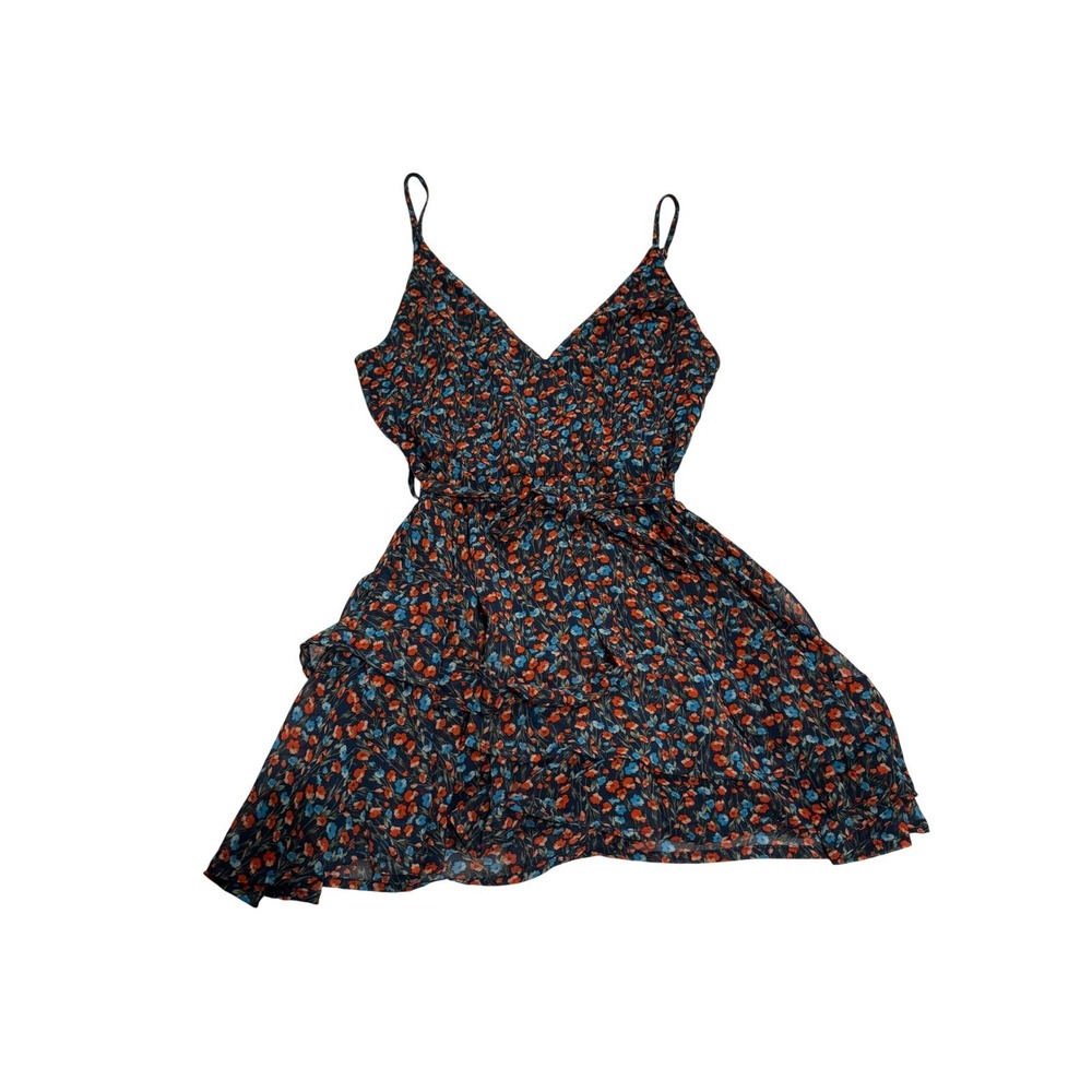 Altar'd State Navy Blue Floral Tiered Ruffle Romper Sleeveless V-Neck Medium